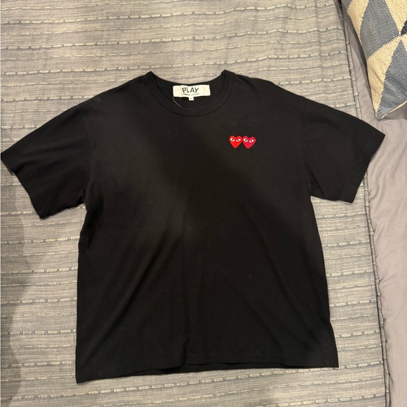 Comme des Garcons Black Tee with Red Heart Logo - Picture 1 of 5